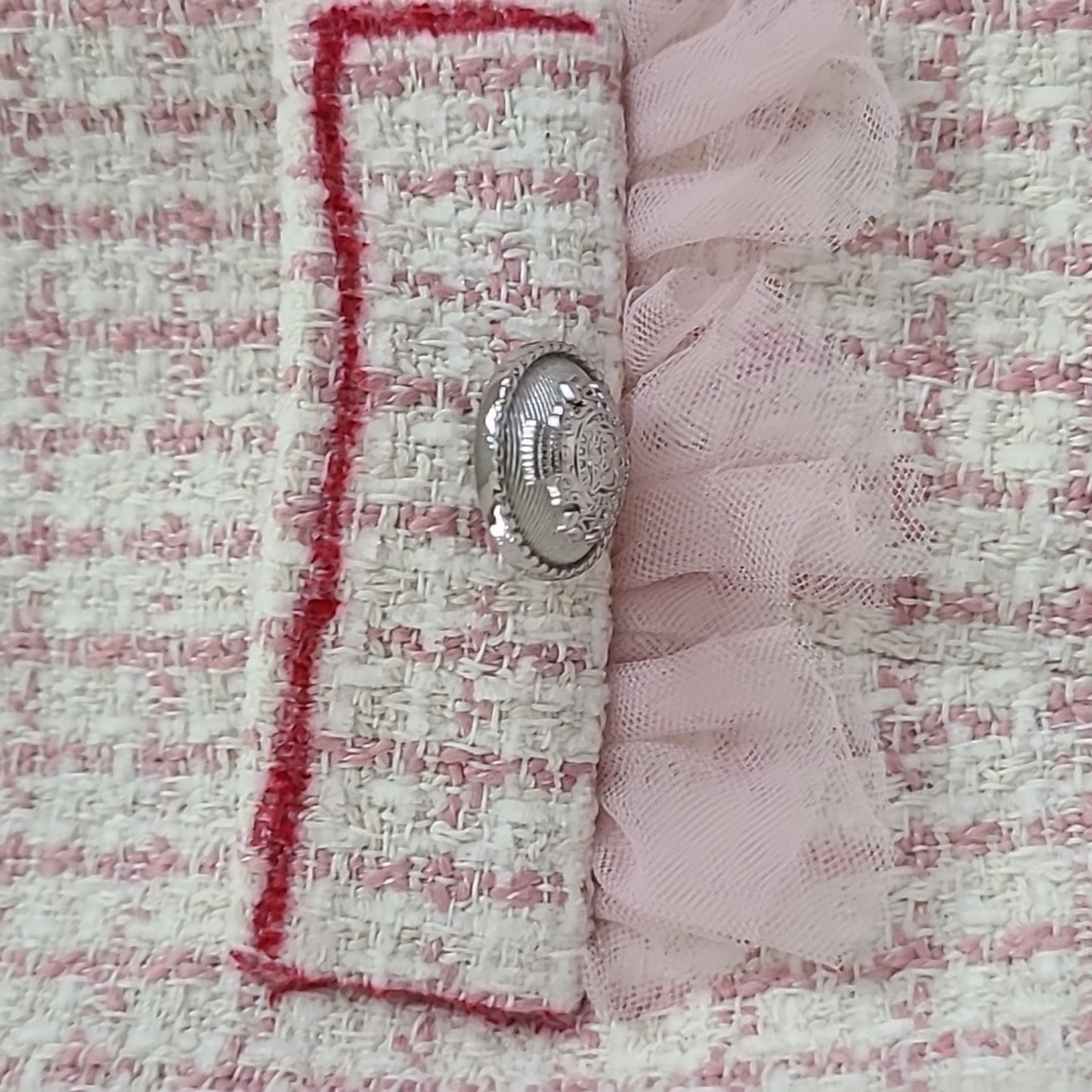 New Derek Lam 10 Crosby Pink Ruffle Tweed Jacket Blazer Size 4 - Picture 2 of 4